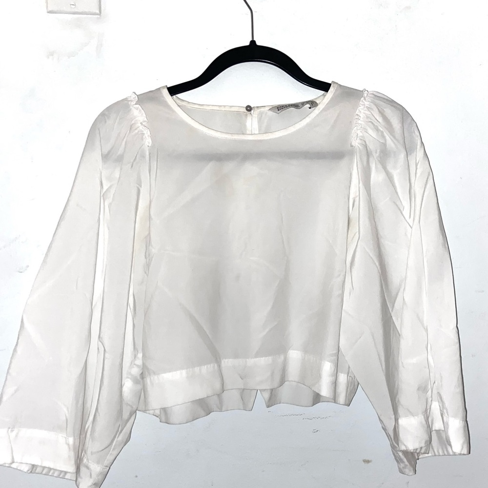 Zara Basics Cropped White Long Sleeve Top